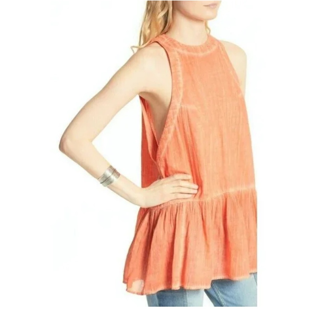 Free People Red Orange Breathless Moments Sleeveless Tunic Top